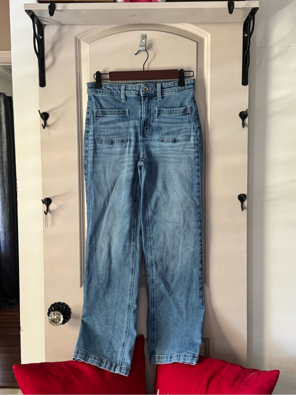 SO Light Blue Straight Leg Jeans with Patch Pockets
